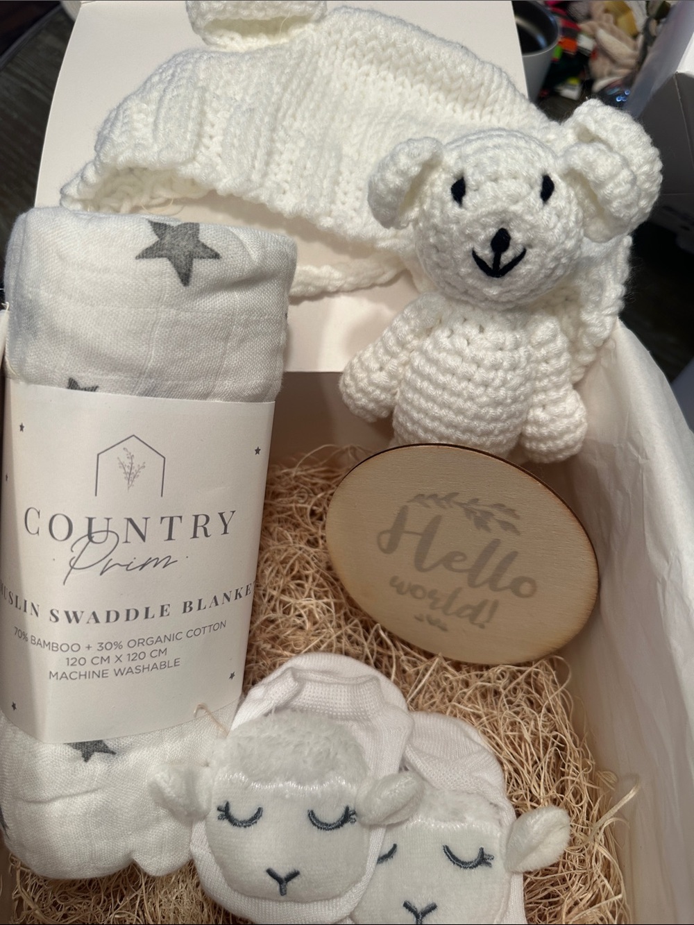 Newborn baby shower Swaddle organic cotton Knit Gift Set-Handmade made in USA